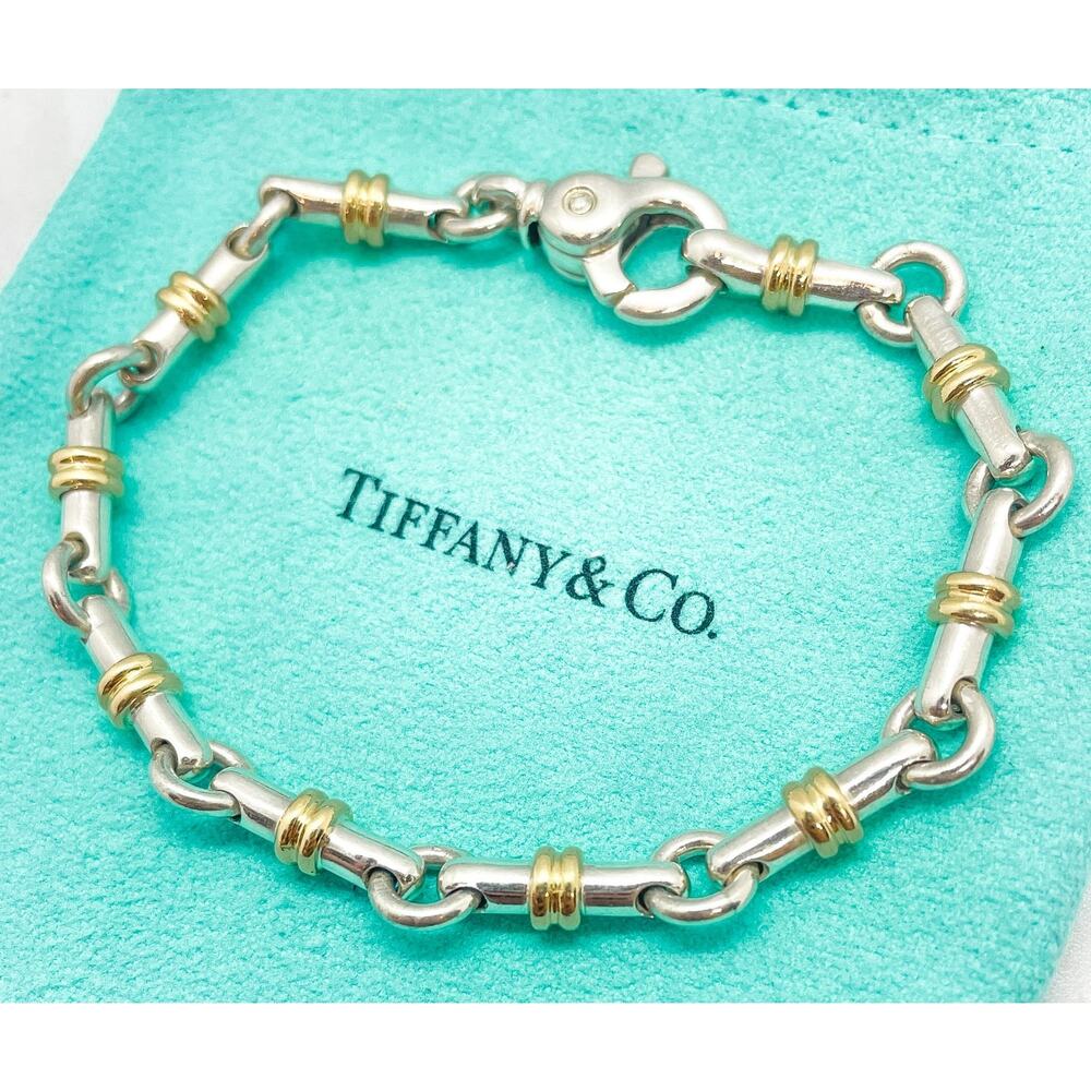 Tiffany & Co. Bar Link Bracelet 18K Yellow Gold Sterling Silver 7.25" - Picture 8 of 9